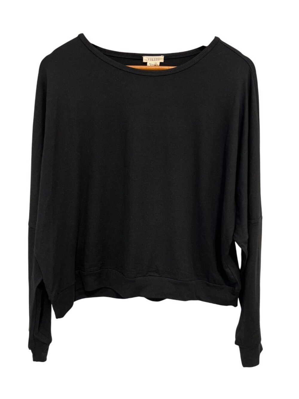 Yelete Top Large Crewneck Relaxed Fit Long Sleeve Pullover Black Loungewear NEW